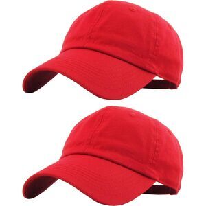 Unisex Red 100% Cotton Set Of 2 Adjustable Classic Baseball Plain Dad Hat